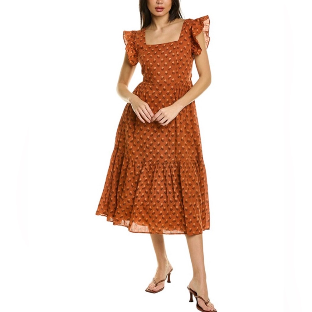 Madewell Rust Floral Square-Neck Midi Dress